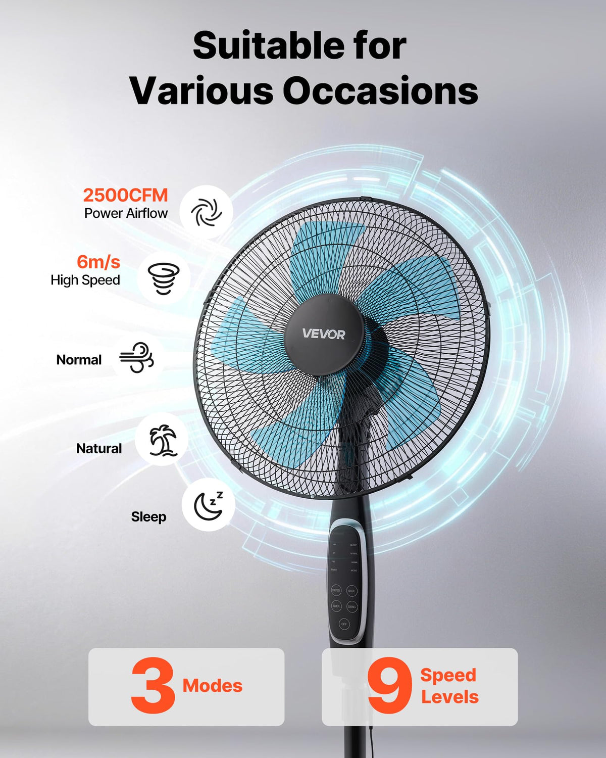 18-Inch Pedestal Fan with Remote Control, 9 Speeds, Oscillating, Black I57164