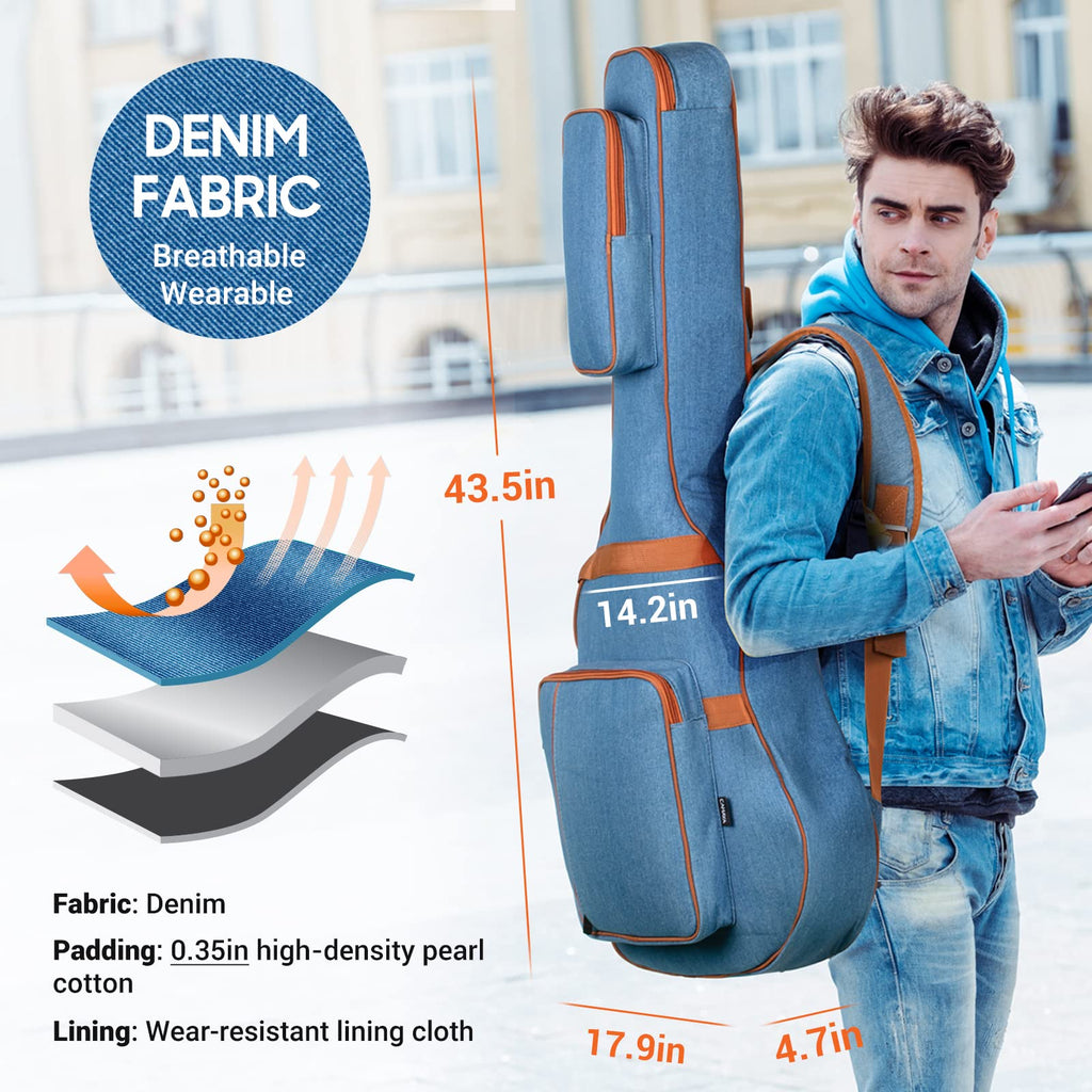 0.35inch Padded Soft Denim Guitar Gig Bag with Storage Pockets I7392