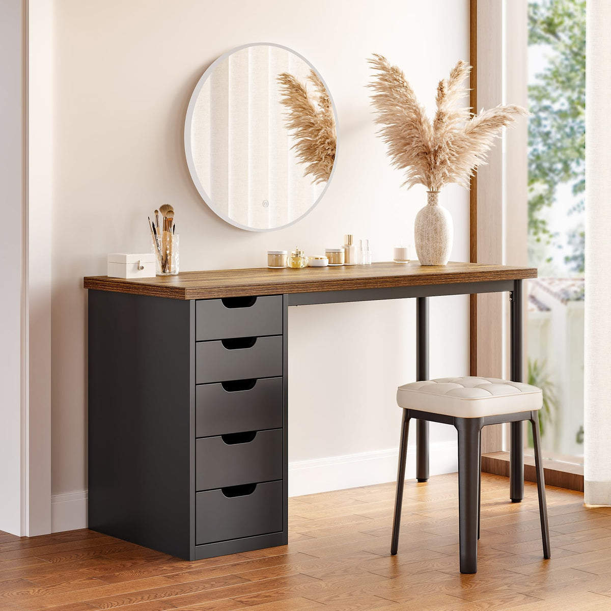 47 Inch Computer Desk with 5 Drawers Metal Frame Q23468