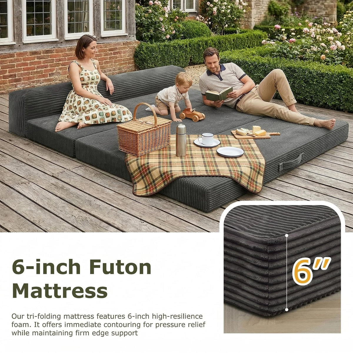 6 inch Tri-Folding Full Size Grey Mattress B574
