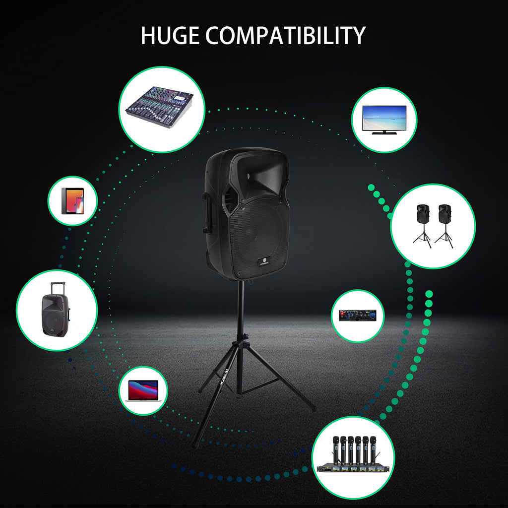 12-Inch 1800W 2-Way Powered PA Speaker System Combo Set with Speaker Stands I48643
