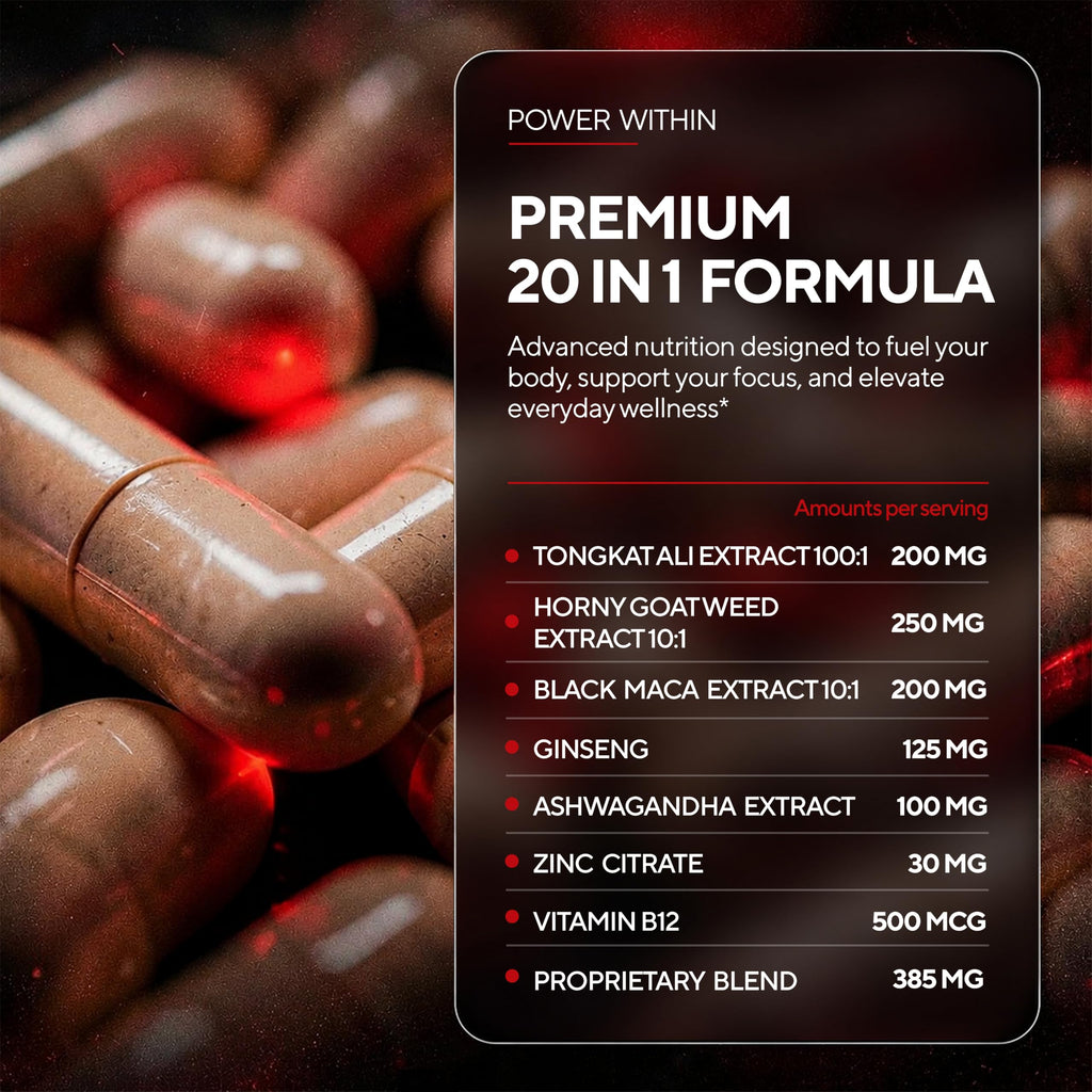 90 Vegan Caps Men Supplements with Tongkat Ali, Black Maca Root, Zinc, Vitamin B12 N441