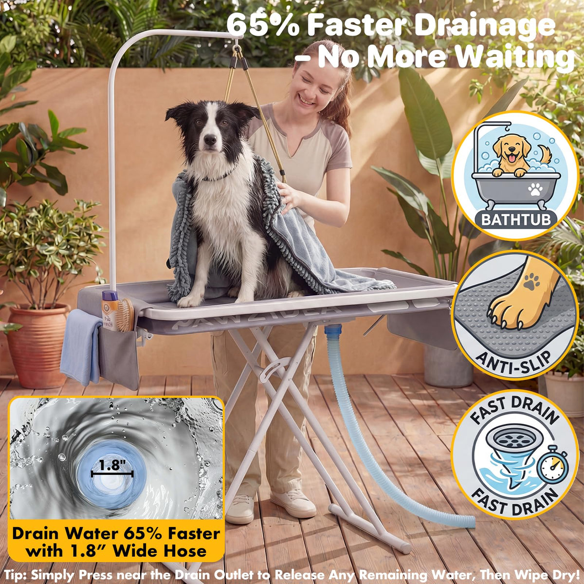2-in-1 Dog Bathtub & Grooming Table Y39687