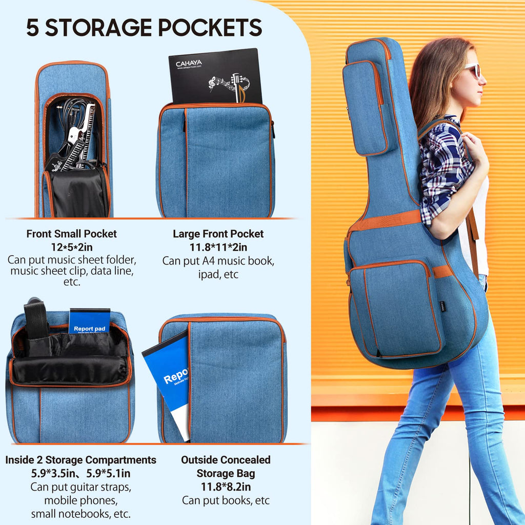 0.35inch Padded Soft Denim Guitar Gig Bag with Storage Pockets I7392