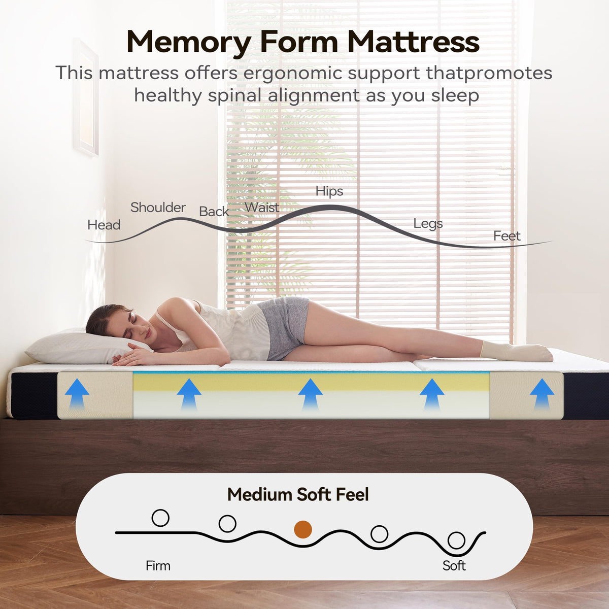 6 Inch Tri Fold Memory Foam Queen Mattress with Washable Cover K70091