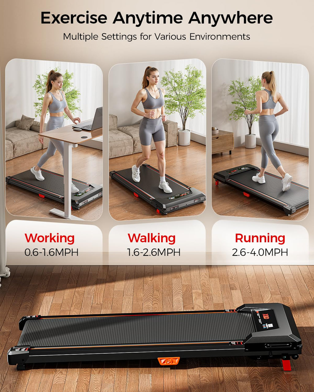 Incline Walking Pad Treadmill 330 Lbs Capacity 2.5HP B402
