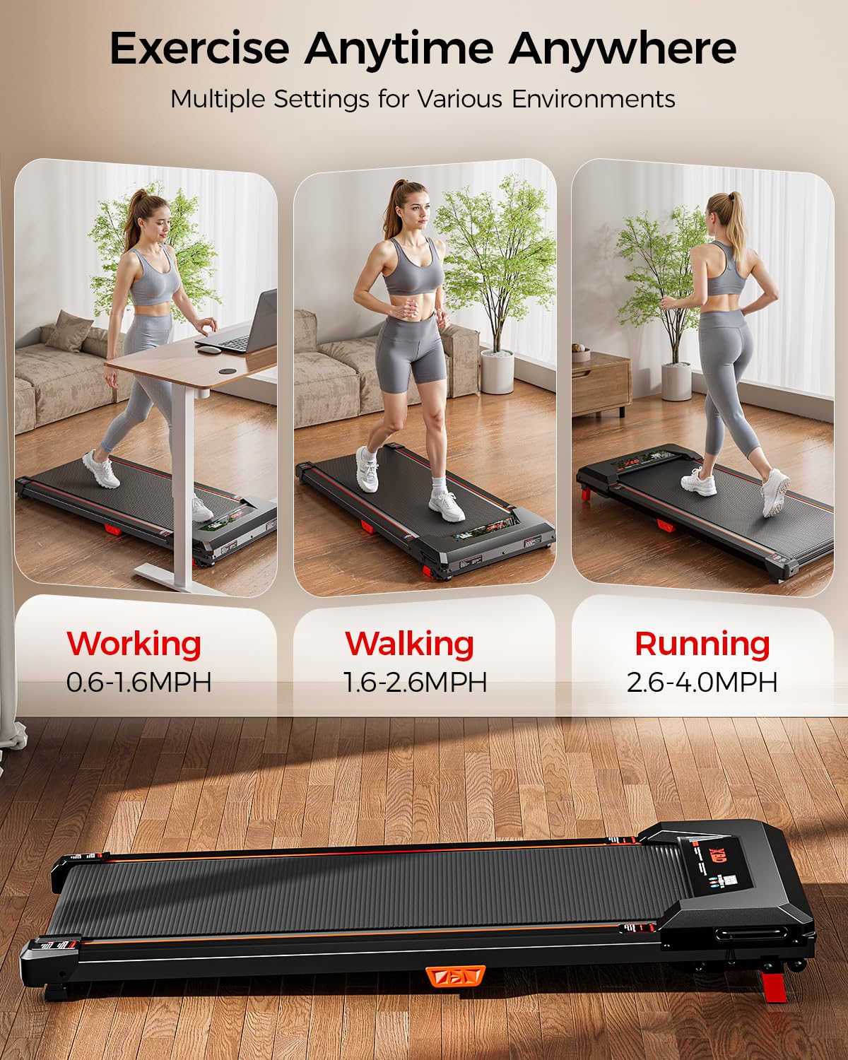 Incline Walking Pad Treadmill 330 Lbs Capacity 2.5HP B402