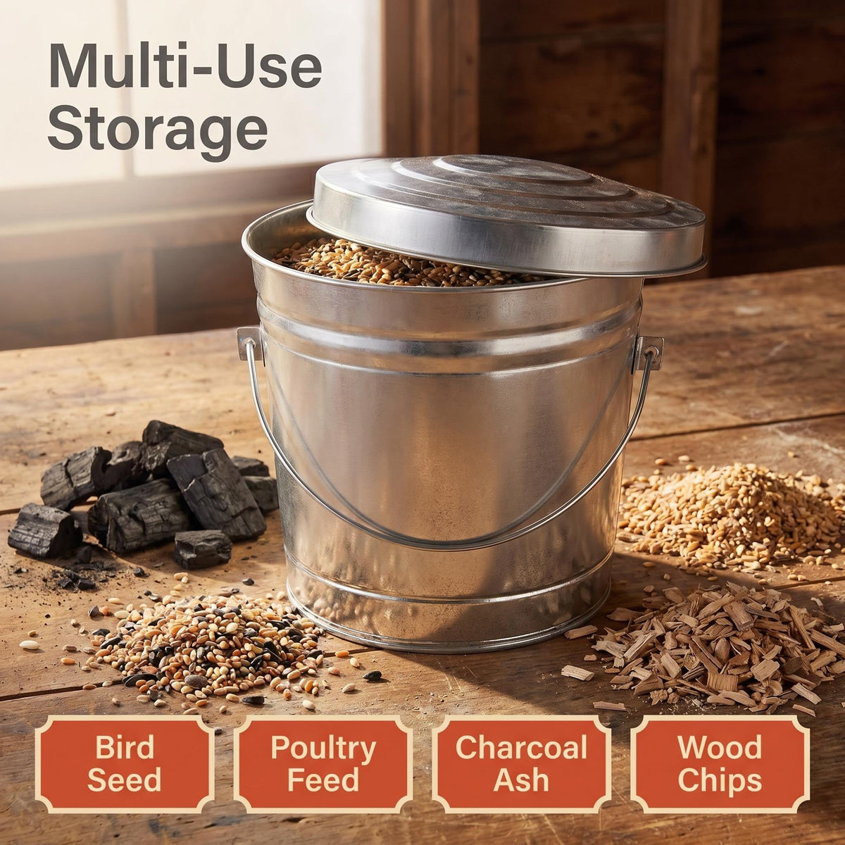 6 Gallon Galvanized Steel Storage Container with Locking Lid Y23925