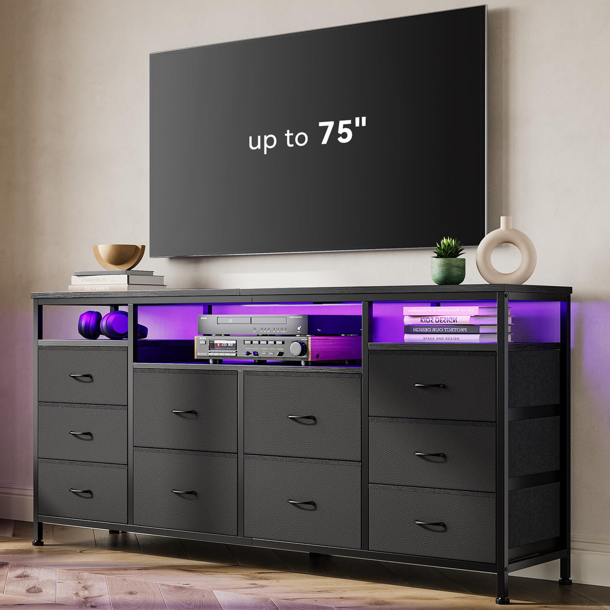 Black 10 Drawer Dresser TV Stand Q72690
