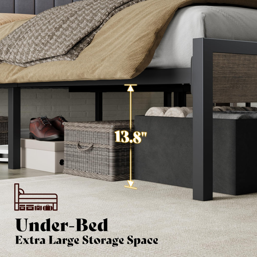 Twin Bed Frame with LED Lights & 2-Tier Storage Headboard W26292