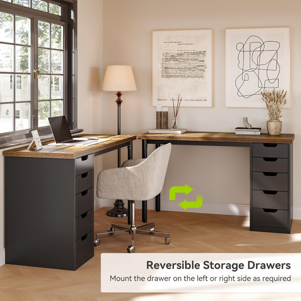 47 Inch Computer Desk with 5 Drawers Metal Frame Q23468