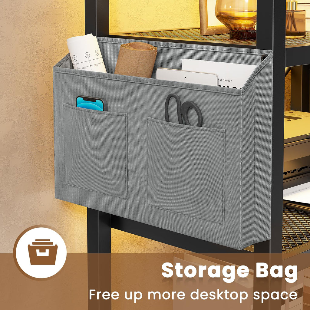 35.4” File Cabinet with 2 Drawer, Power Strip, LED Lights, Lock, Open Shelf, Rustic Brown T116406