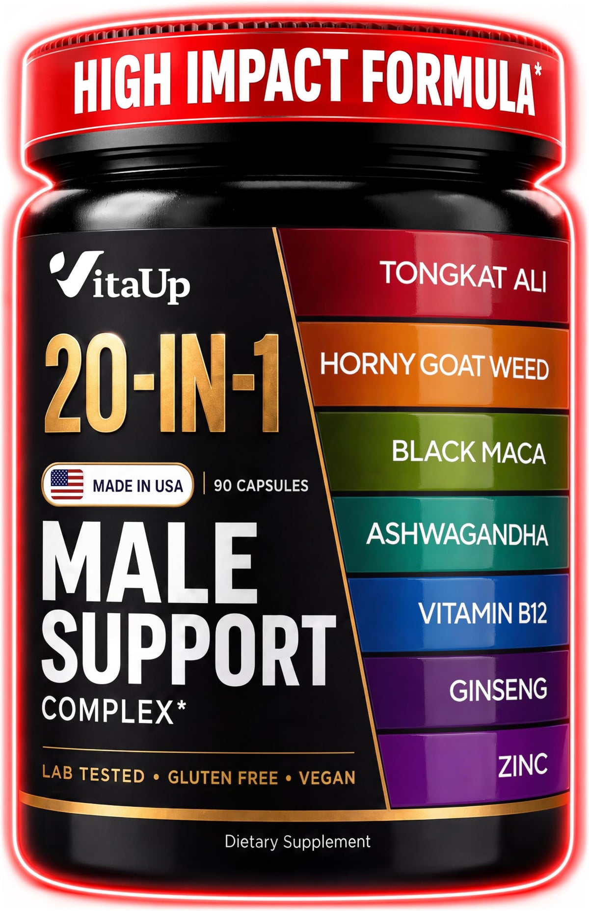 90 Vegan Caps Men Supplements with Tongkat Ali, Black Maca Root, Zinc, Vitamin B12 N441