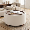 30 Inch Round Boucle Storage Ottoman D557