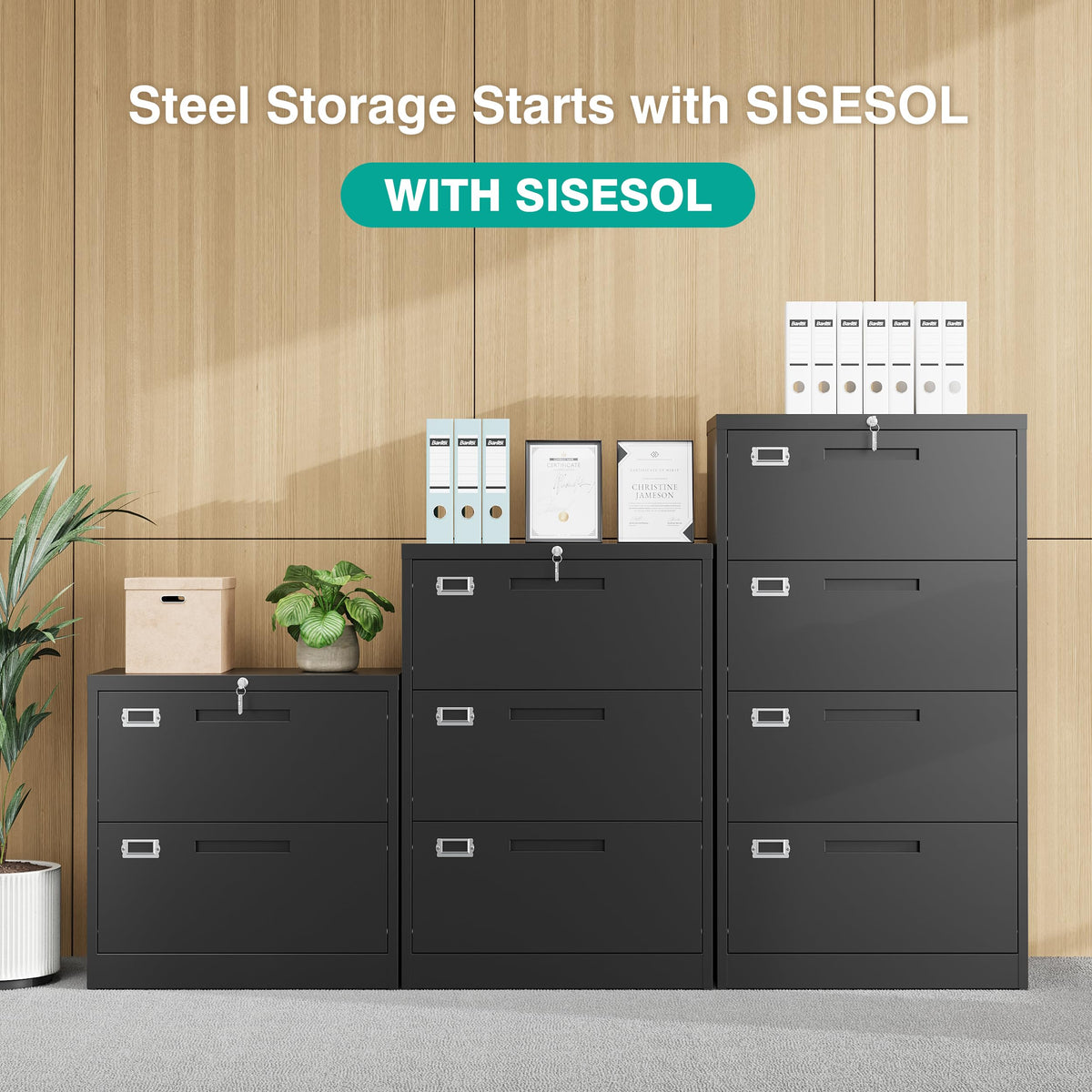 Black 4 Drawer Metal Lateral File Cabinet with Lock G7387