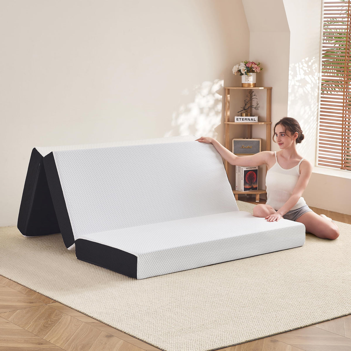 6 Inch Tri Fold Memory Foam Queen Mattress with Washable Cover K70091