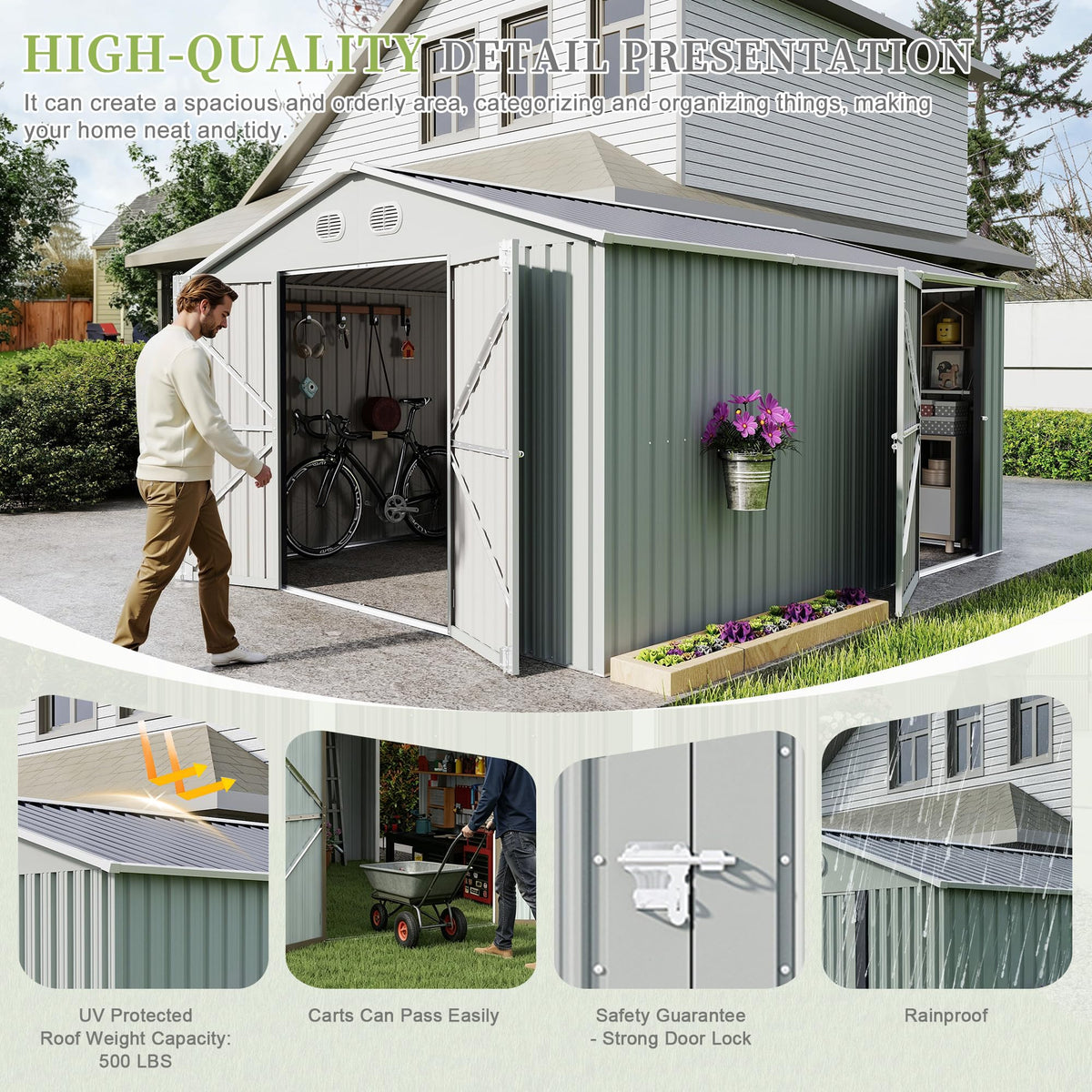10x12 FT White Metal Storage Shed U96961