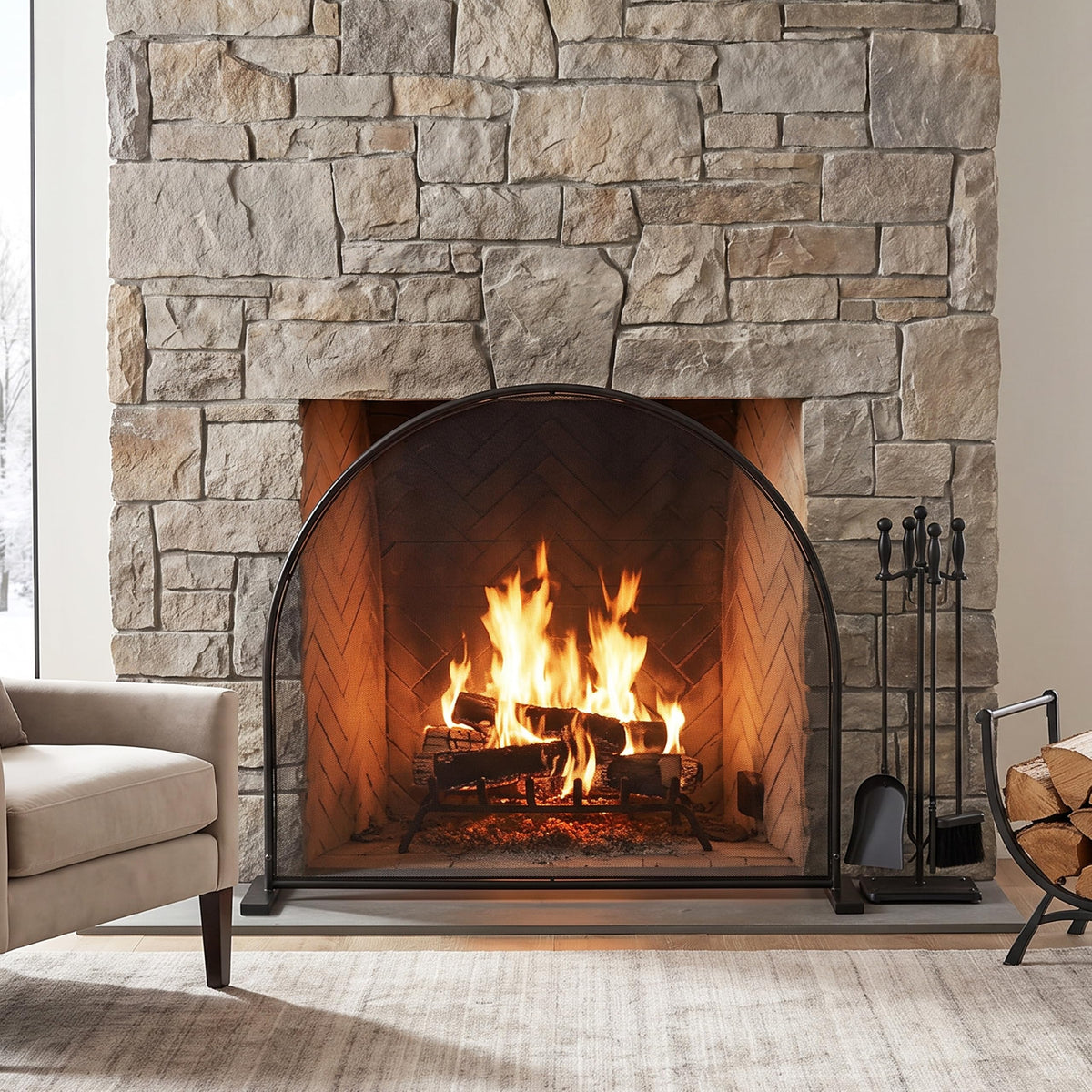 Black Freestanding Fireplace Screen V277118