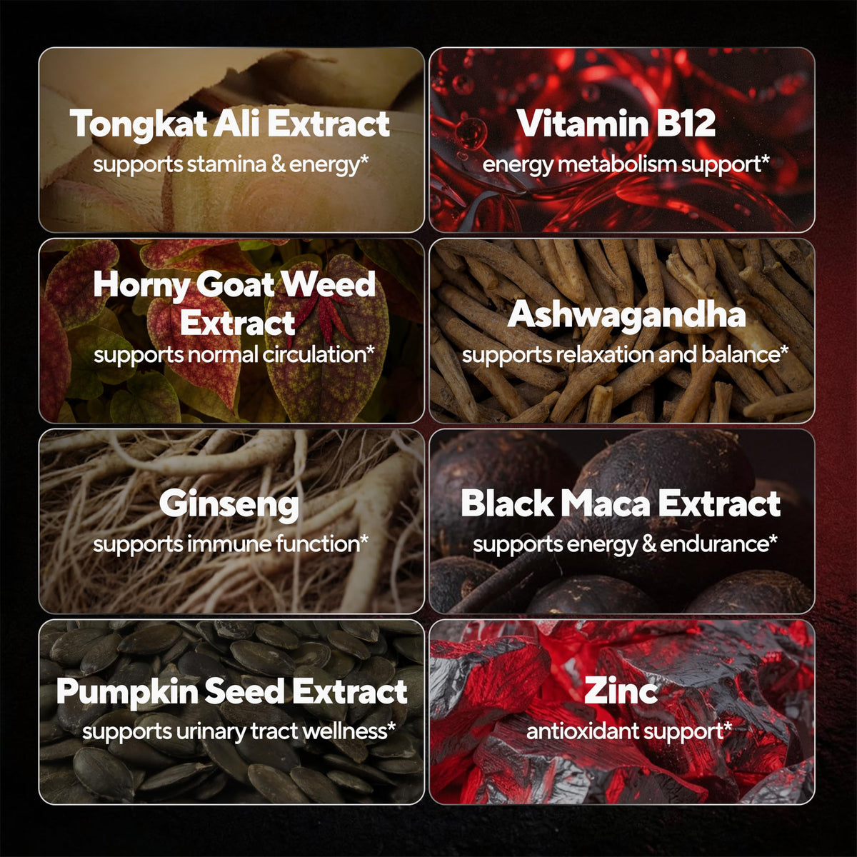 90 Vegan Caps Men Supplements with Tongkat Ali, Black Maca Root, Zinc, Vitamin B12 N441
