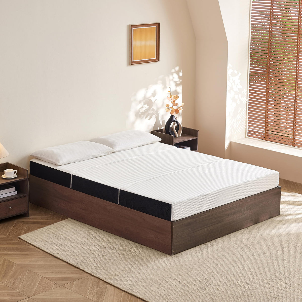 6 Inch Tri Fold Memory Foam Queen Mattress with Washable Cover K70091
