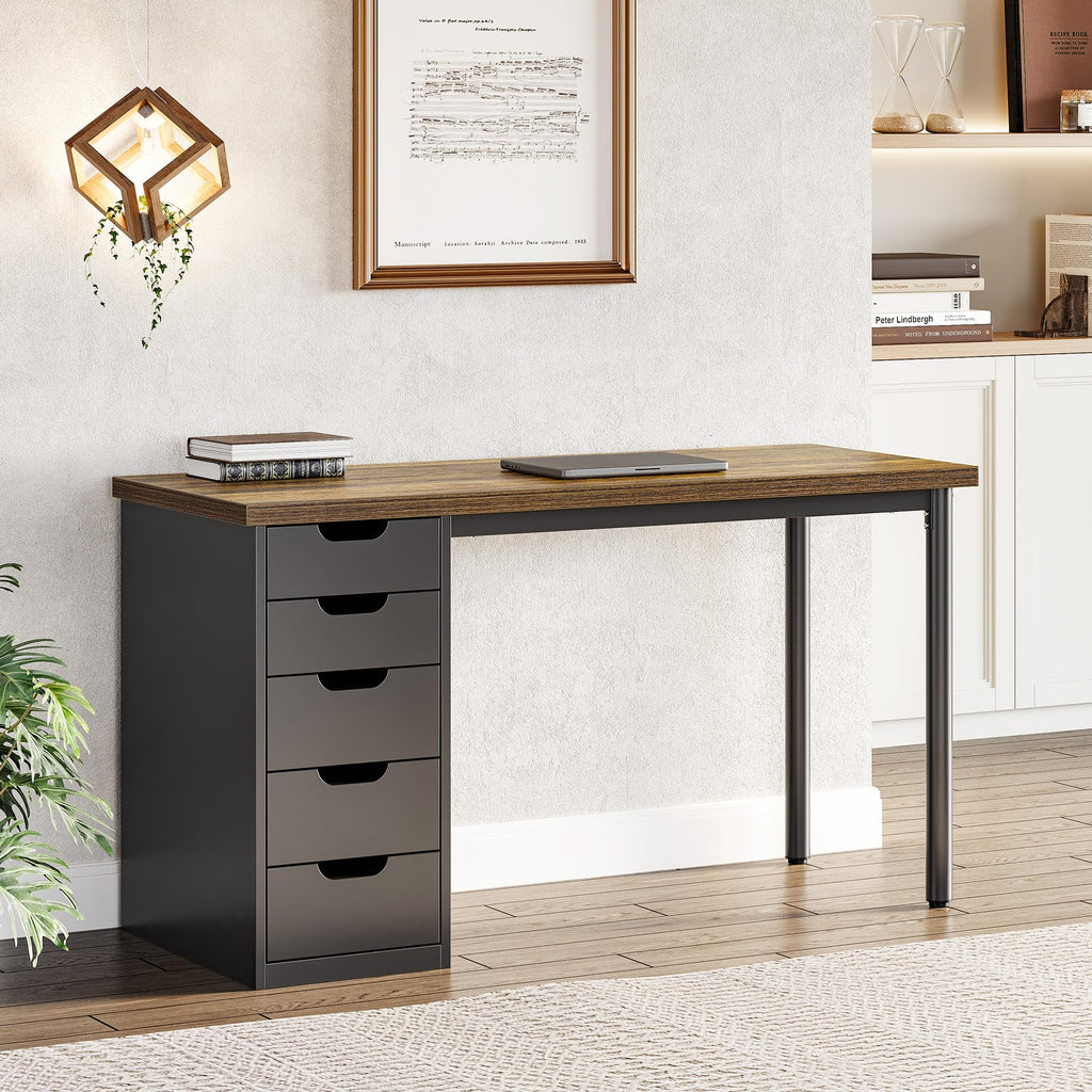 47 Inch Computer Desk with 5 Drawers Metal Frame Q23468