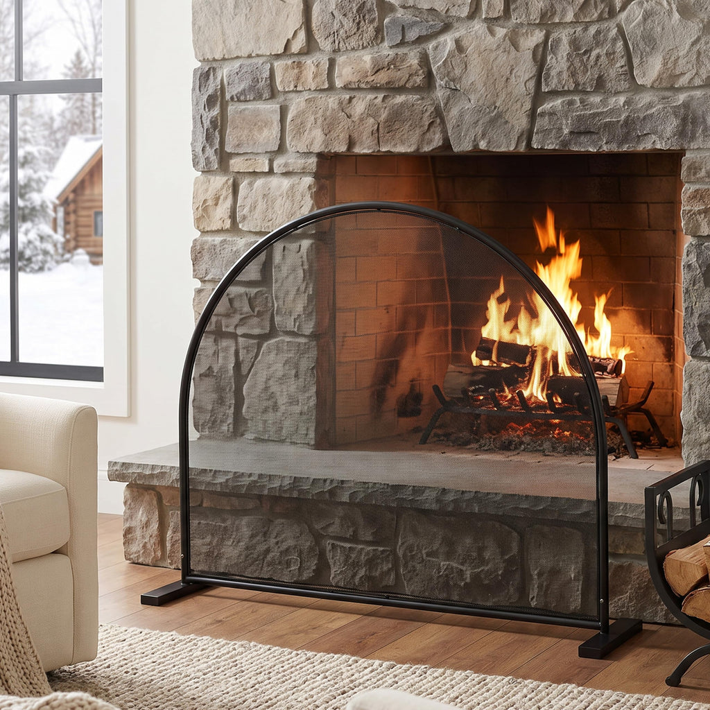 Black Freestanding Fireplace Screen V277118