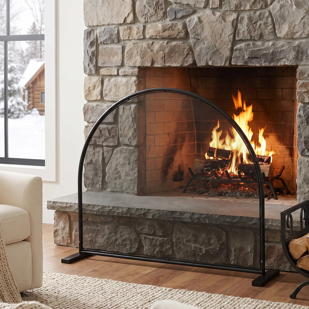 Black Freestanding Fireplace Screen V277118