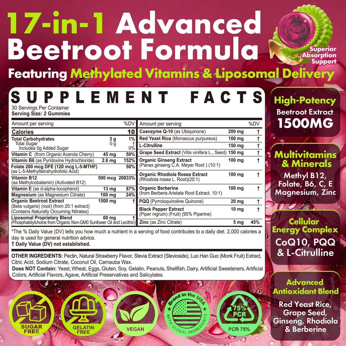 Beet Root Gummies 1500mg Pack of 2 U569