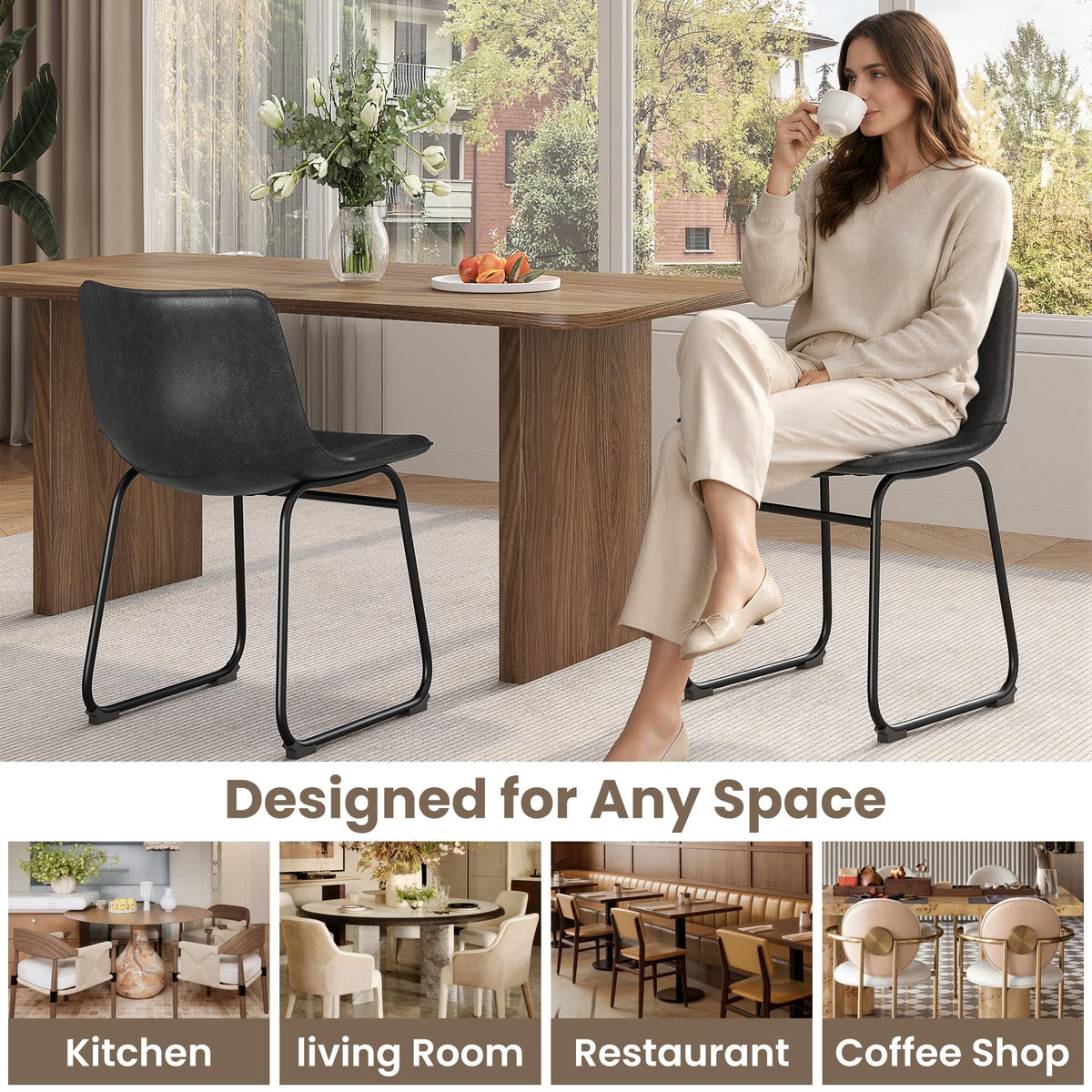 Black PU Leather Dining Chairs Set of 6 X4875