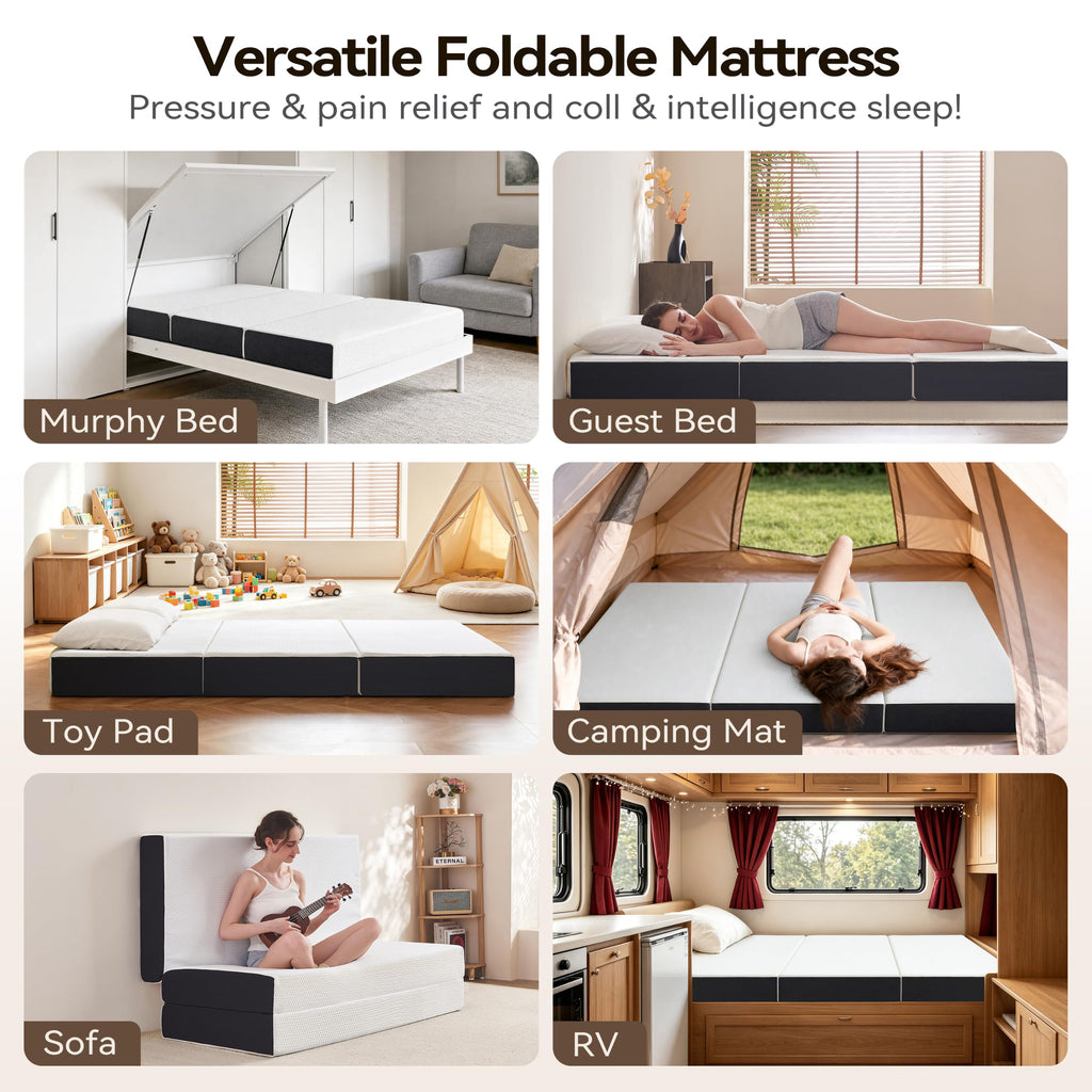 6 Inch Tri Fold Memory Foam Queen Mattress with Washable Cover K70091