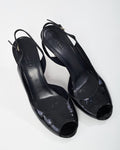 Gucci Vintage Black Patent Leather and GG Logo Tortoise Wedges - 40.5